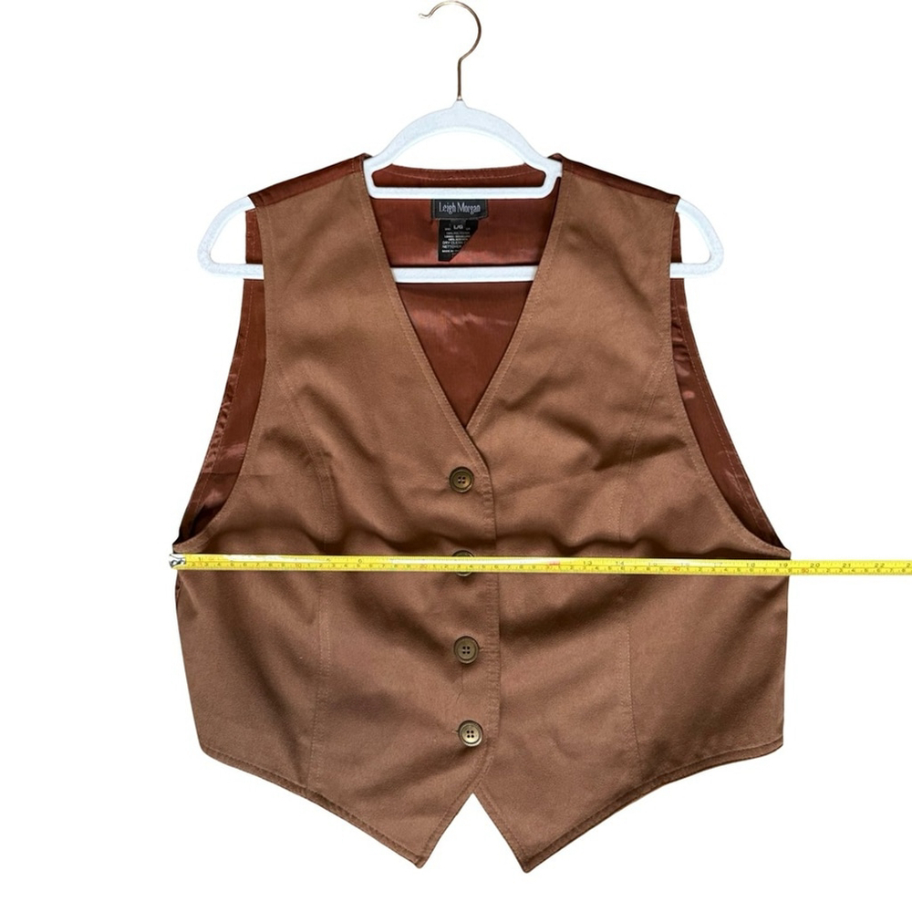 Vintage Leigh Morgan Brown Button Front Women's Vest Size L Retro Minimalist 90s - Picture 4 of 9